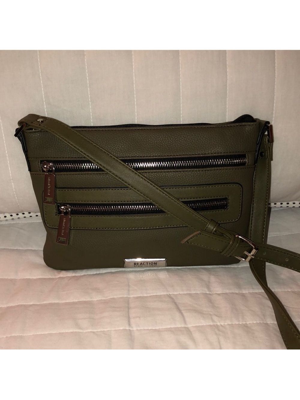 Kenneth Cole Reaction Camo Cactus Olive Green Faux Leather Crossbody Purse